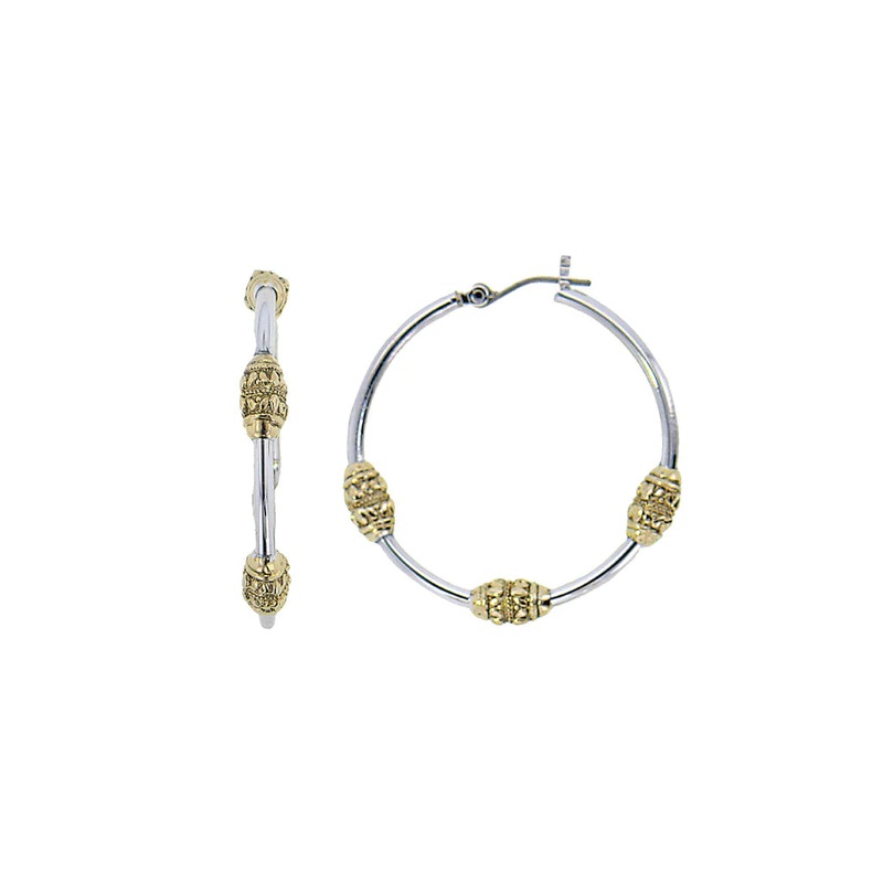 John Medeiros Beaded Collection – Two-Tone Tri-Bead Hoop Earrings