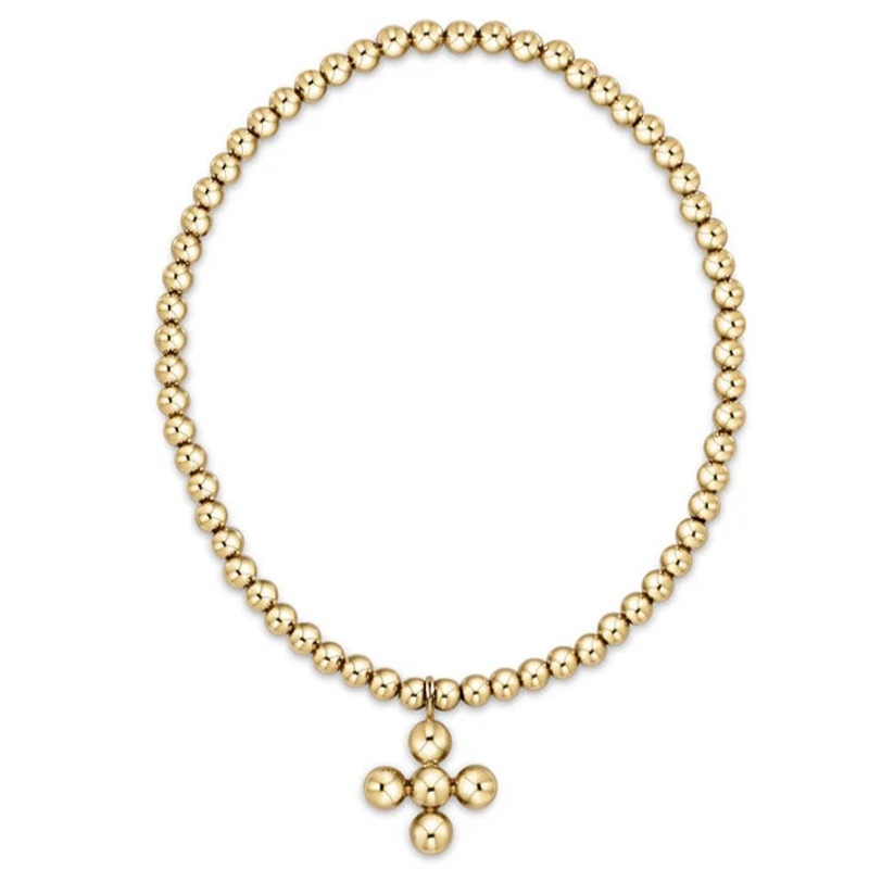 Enewton classic gold 3mm bead bracelet – classic beaded signature cross gold charm – 4mm bead gold
