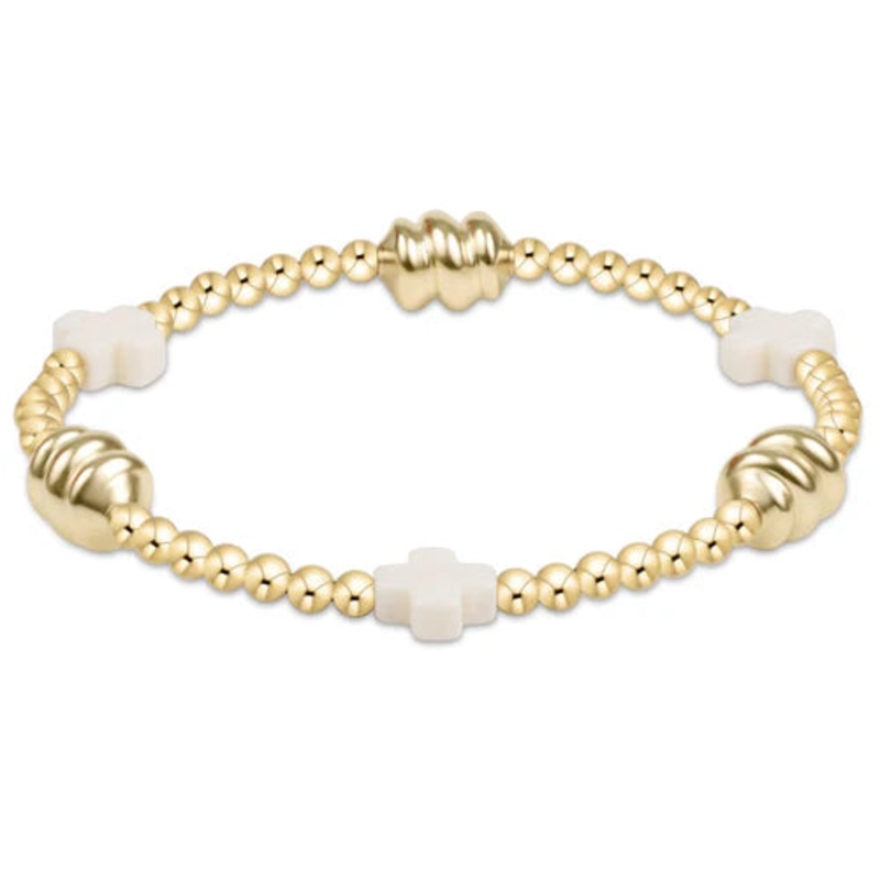 Enewton Signature Cross Admire Gold Pattern 3mm Bead Bracelet- Off-White