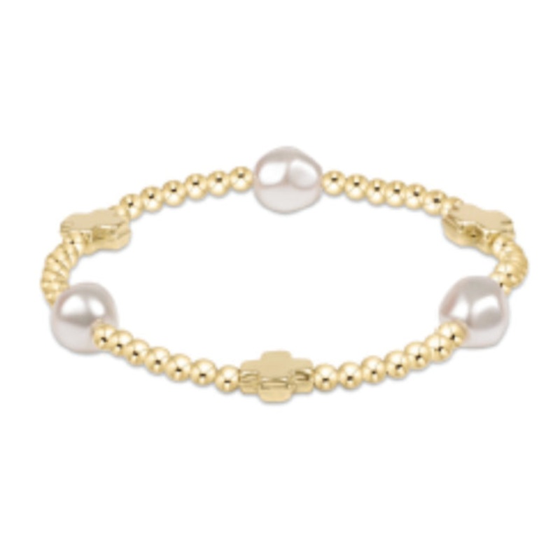 enewton Signature Cross Admire Pearl Pattern 3mm Bead Braclet – Gold