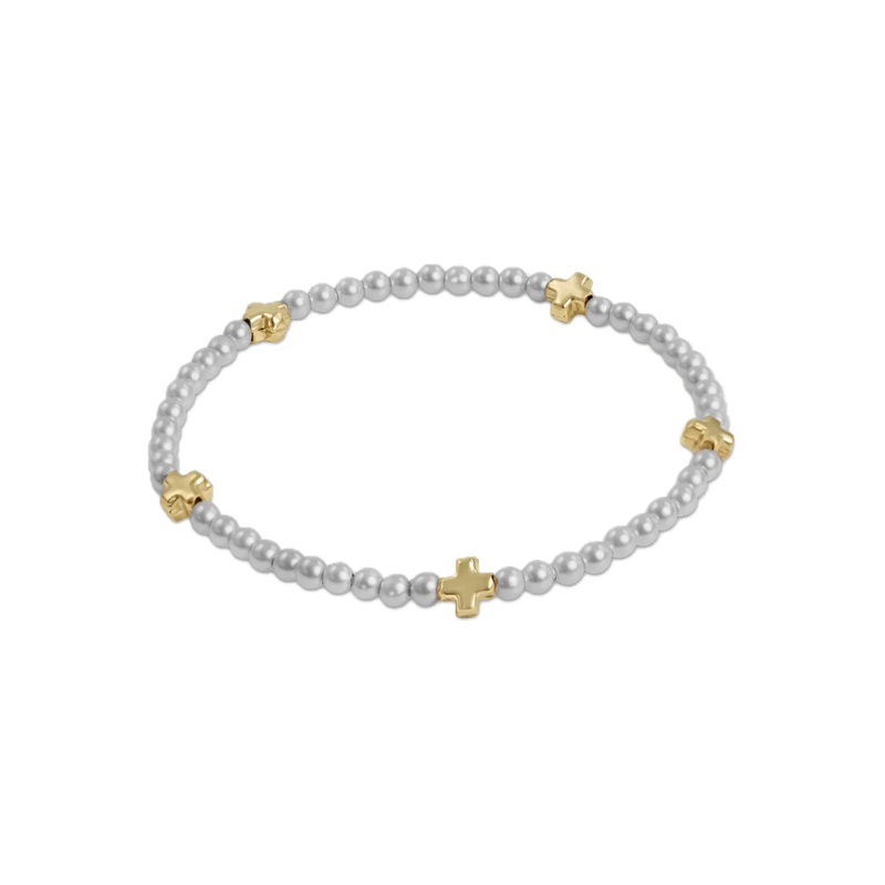 Enewton Signature Cross Small Pearl Pattern 3mm Bead Bracelet – Gold