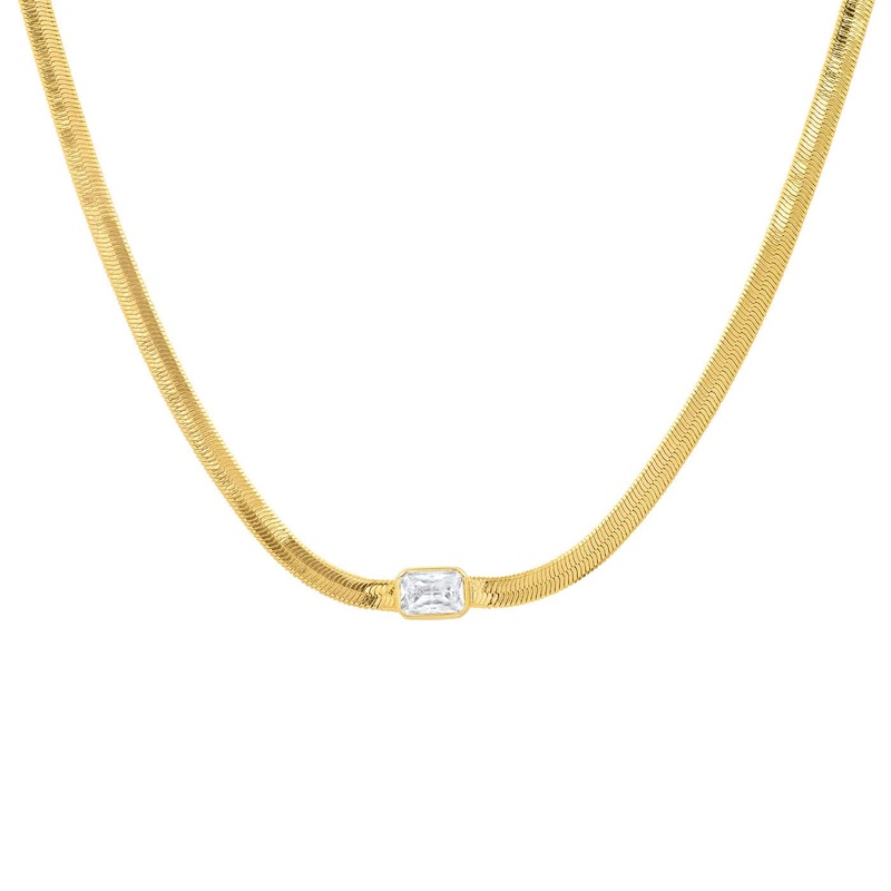 Gold Herringbone Chain with Center Stone