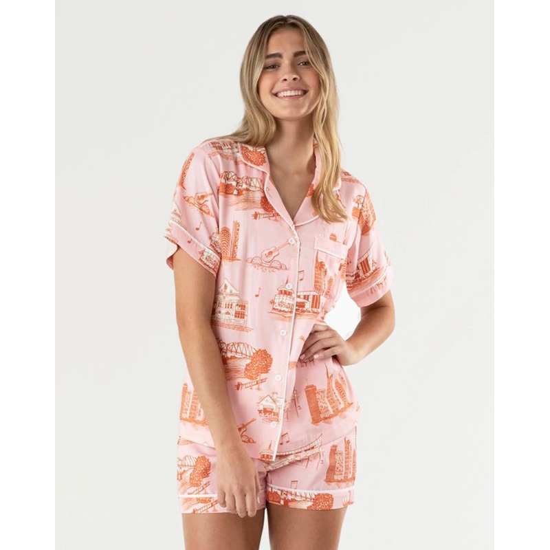 Katie Kime Nashville Toile Pajama Shorts Set in Pink