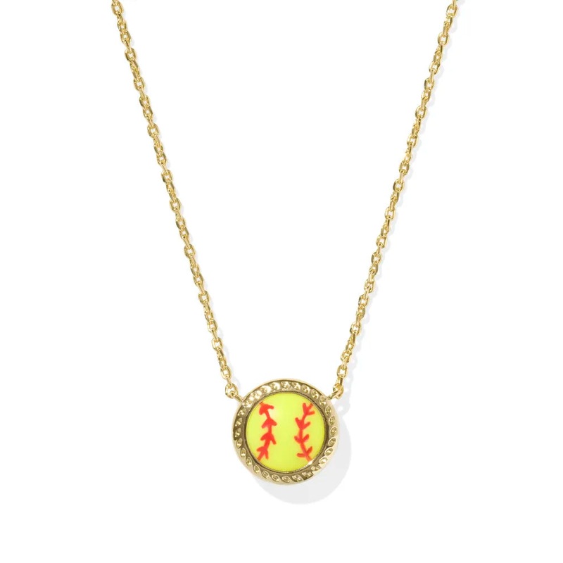 Kendra Scott Softball Short Pendant Necklace in Gold Chartreuse Magnesite