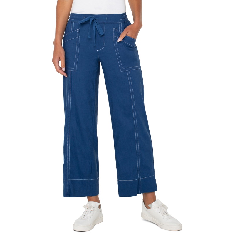 Liverpool Los Angeles Pull On Drawstring Wide Leg Pant in DB Blue