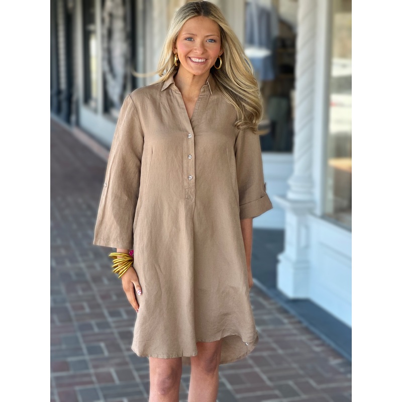Renuar Tan Linen Tab Dress|XS|S|M|L
