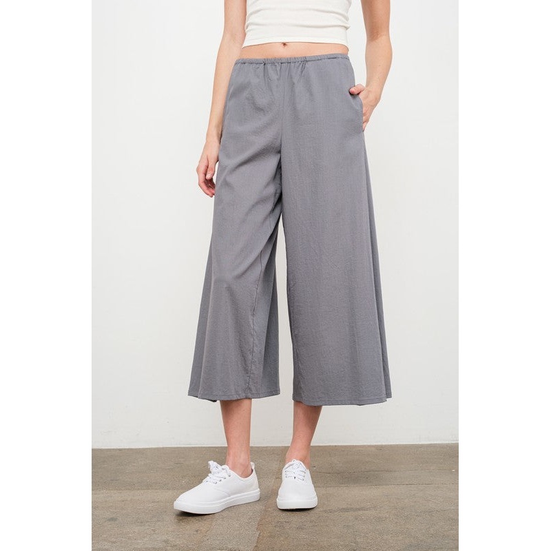 Side Slit Wide Leg Pants in Grey