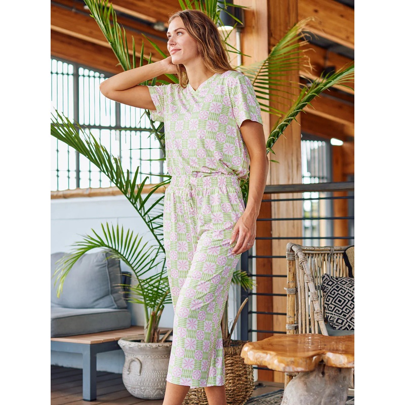 Alli Cropped Pants Pajama Set in Quilted Charm