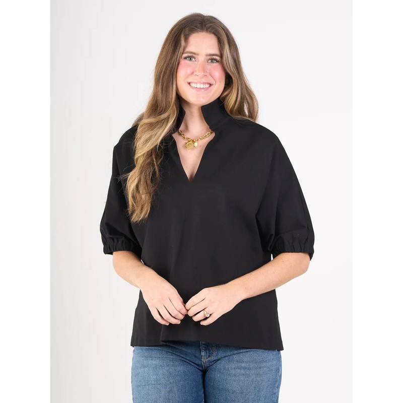 Emily Mccarthy Poppy Top in Black Cotton Poplin