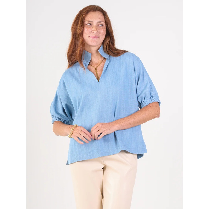 Emily Mccarthy Poppy Top in Denim Chambray