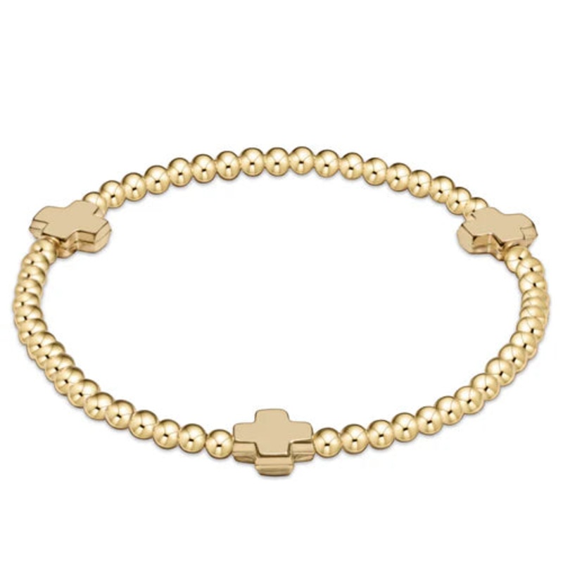 Enewton Egirl Signature Cross Gold Pattern 3mm Bead Bracelet- Gold