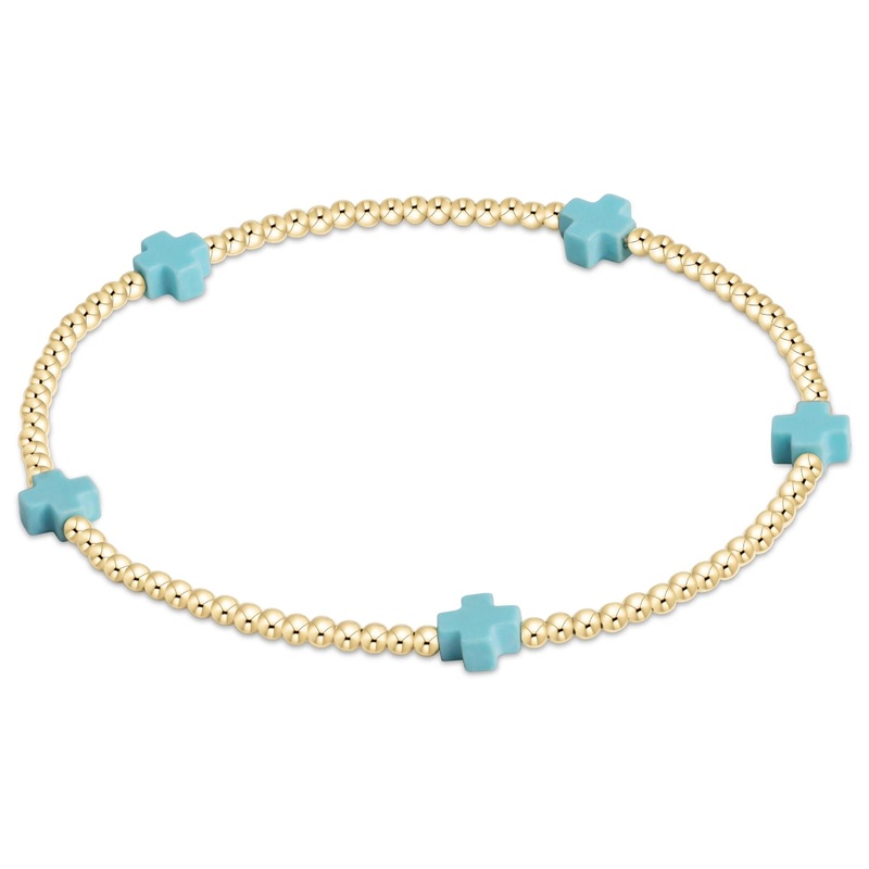 Enewton Egirl Signature Cross Small Gold Pattern 2mm Bead Bracelet- Turquoise