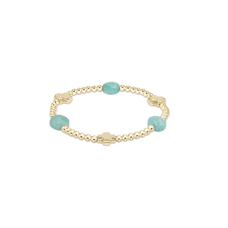 Enewton Signature Cross Admire Gold Pattern 3mm Bead Bracelet- Amazonite