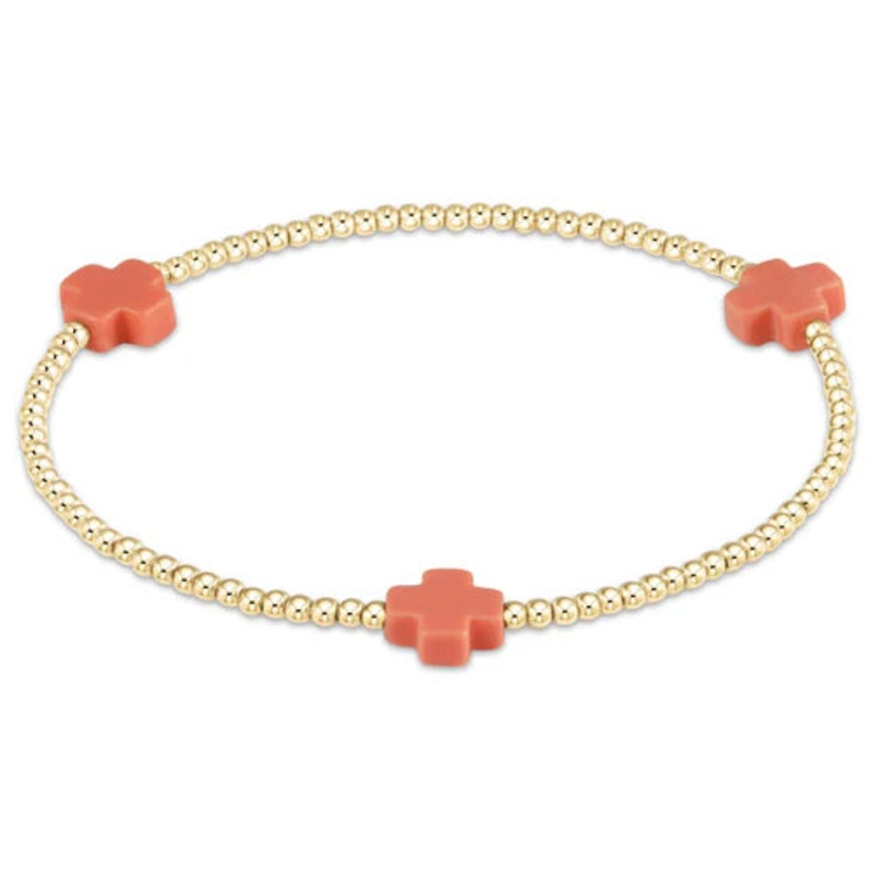 Enewton Signature Cross Gold Pattern 2mm Bead Bracelet- Coral