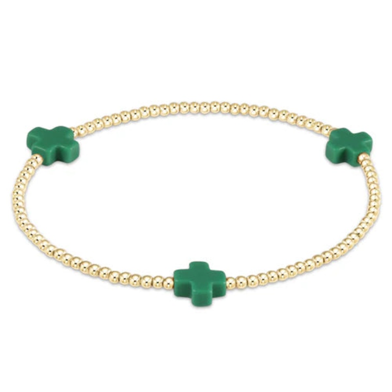 Enewton Signature Cross Gold Pattern 2mm Bead Bracelet- Emerald