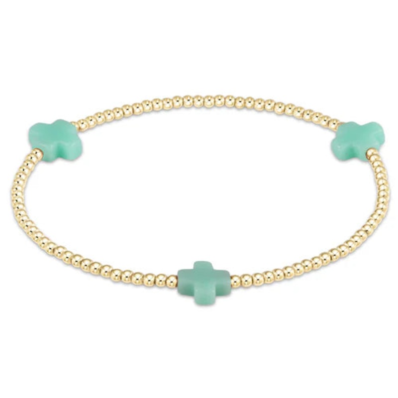 Enewton Signature Cross Gold Pattern 2mm Bead Bracelet- Mint