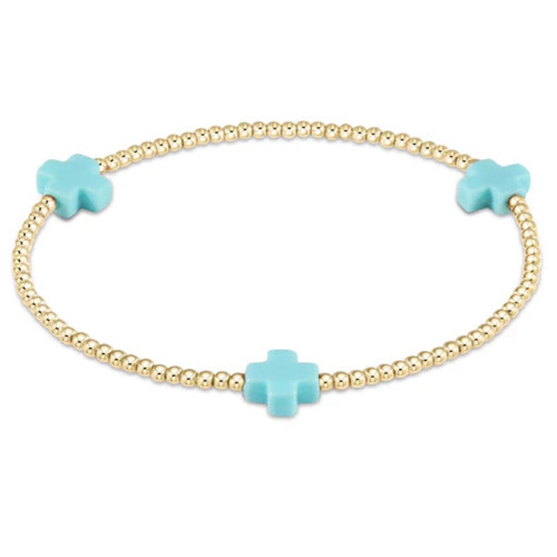 Enewton Signature Cross Gold Pattern 2mm Bead Bracelet- Turquoise