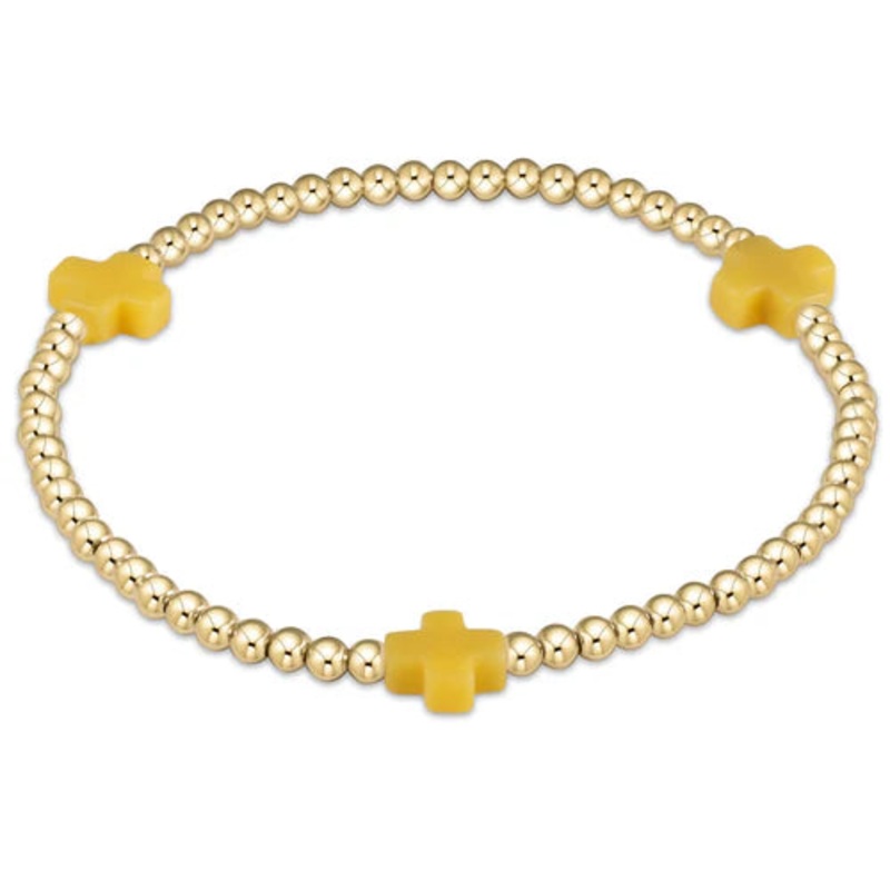 Enewton Signature Cross Gold Pattern 3mm Bead Bracelet- Canary