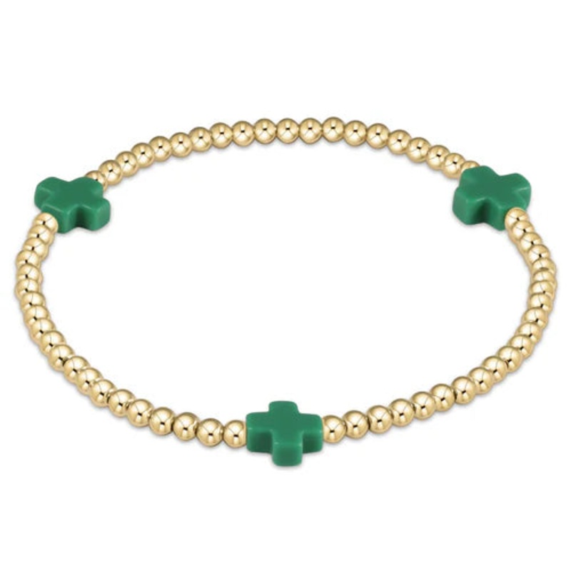 Enewton Signature Cross Gold Pattern 3mm Bead Bracelet- Emerald