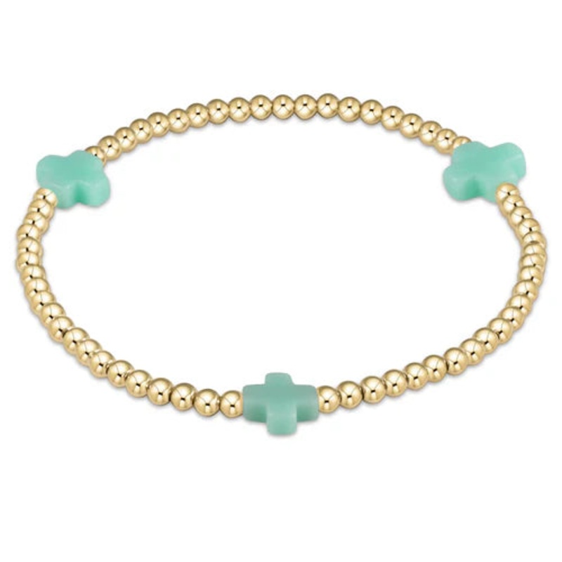 Enewton Signature Cross Gold Pattern 3mm Bead Bracelet- Mint