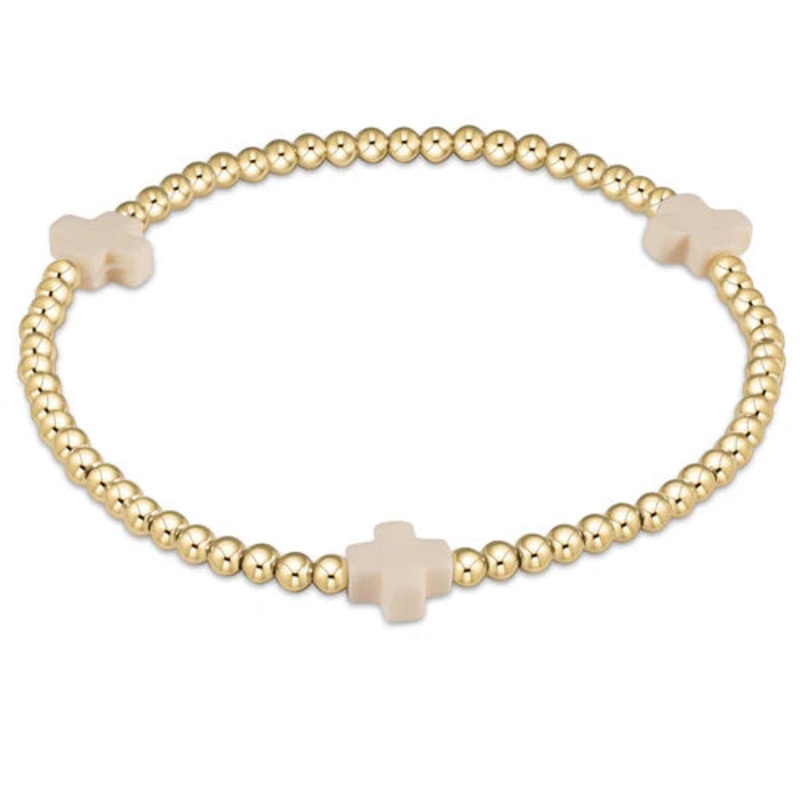 Enewton Signature Cross Gold Pattern 3mm Bead Bracelet- Off-White