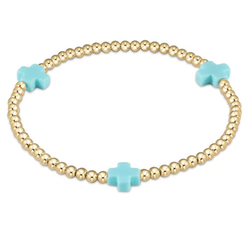 Enewton Signature Cross Gold Pattern 3mm Bead Bracelet- Turquoise