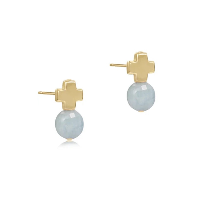 Enewton Signature Cross Gold Stud- Aquamarine