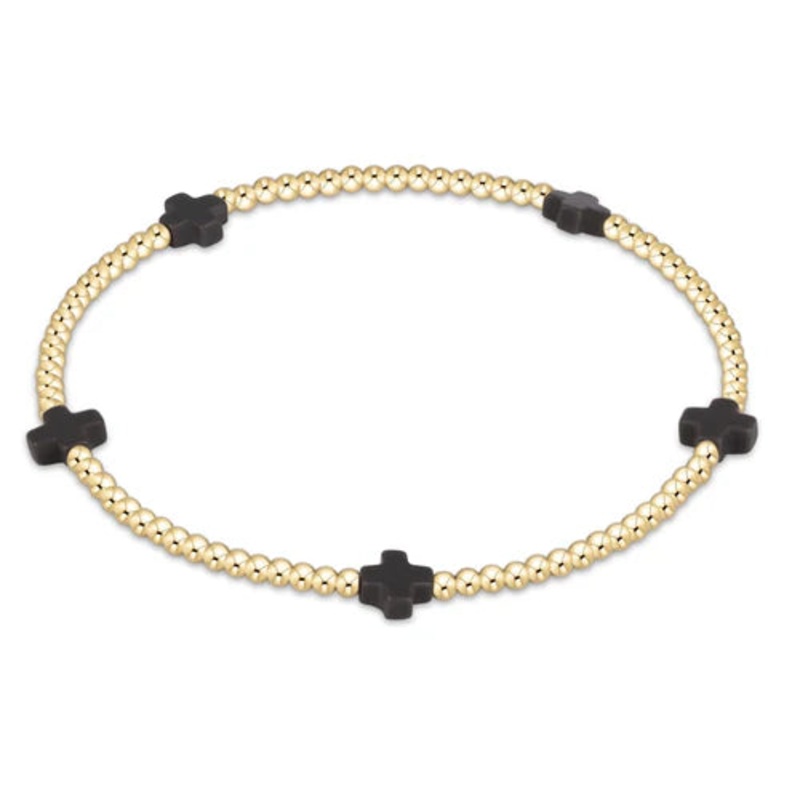 Enewton Signature Cross Small Gold Pattern 2mm Bead Bracelet- Charcoal