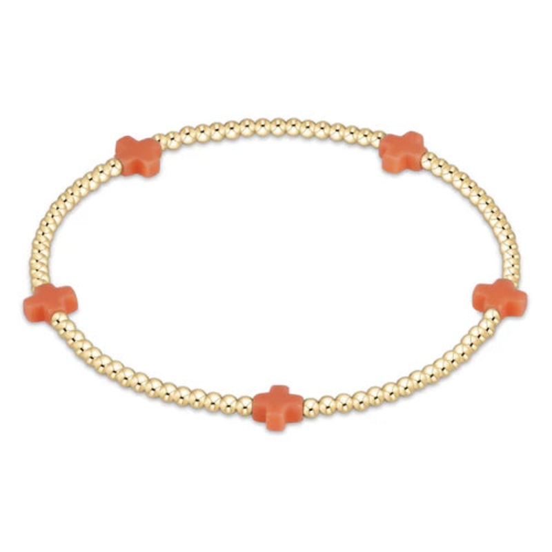 Enewton Signature Cross Small Gold Pattern 2mm Bead Bracelet- Coral