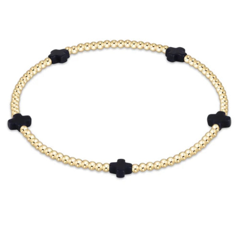 Enewton Signature Cross Small Gold Pattern 2mm Bead Bracelet- Navy