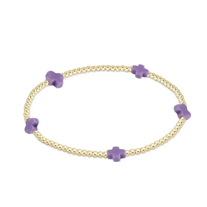Enewton Signature Cross Small Gold Pattern 2mm Bead Bracelet- Purple