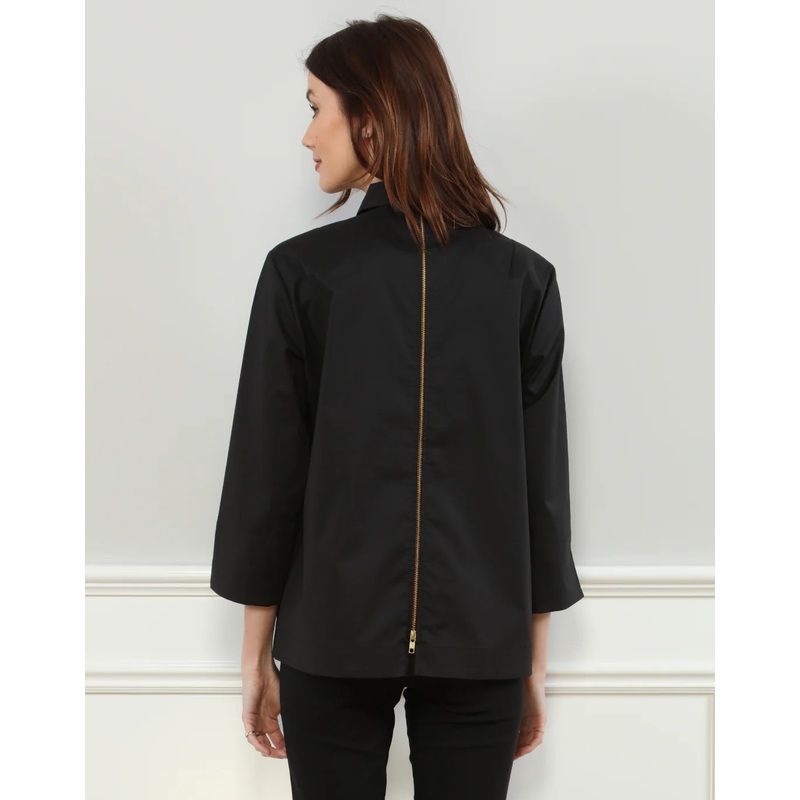 Hinson Wu Xena 3/4 Sleeve Zip Back Shirt in Black