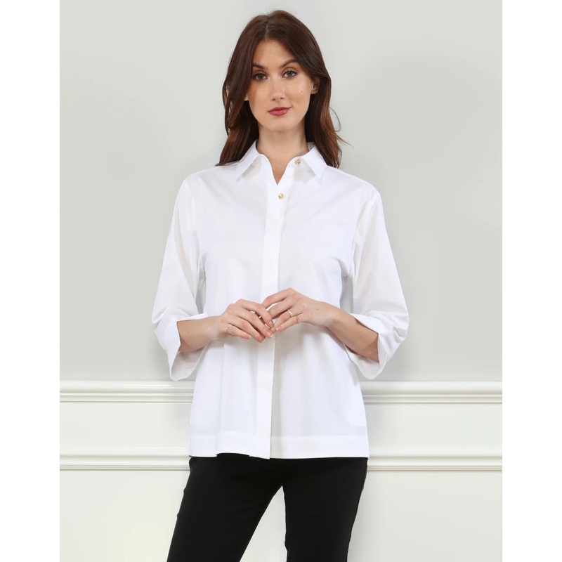 Hinson Wu Xena 3/4 Sleeve Zip Back Shirt in White