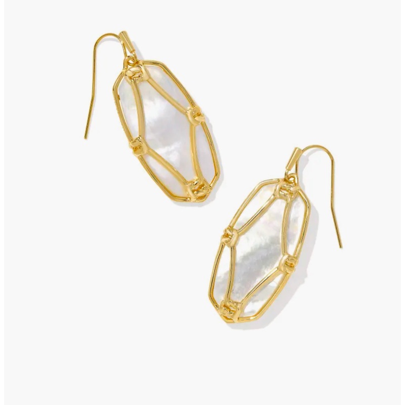 Kendra Scott Elle Lattice Frame Drop Earrings in Gold Ivory Mother Of Pearl