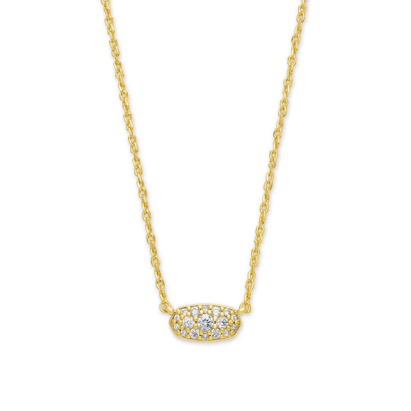 Kendra Scott Grayson Crystal Pendant Necklace in Gold Metal White Crystal