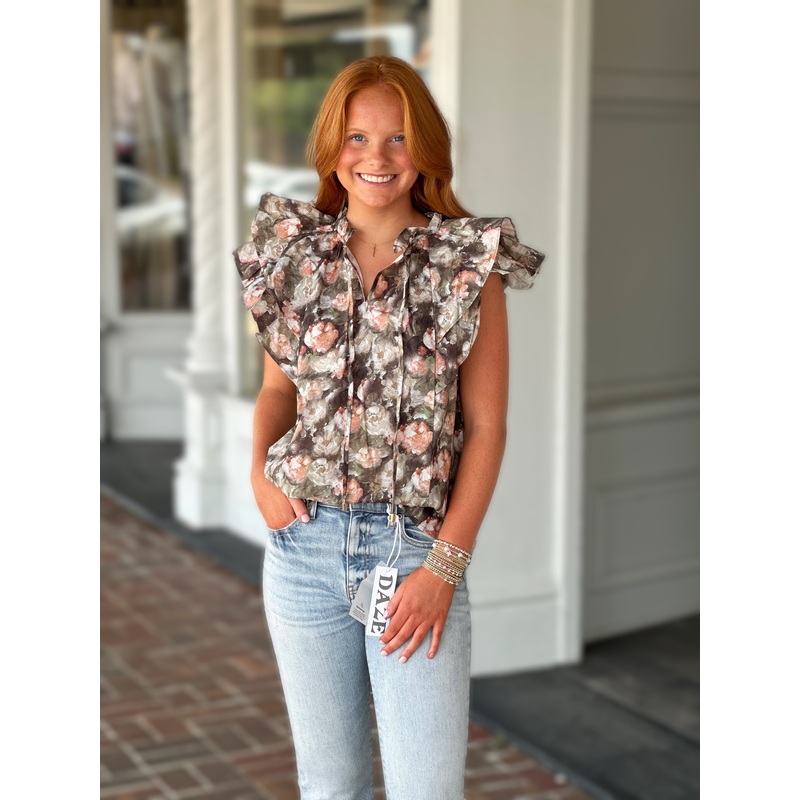 Day By Day Floral Top in Olive