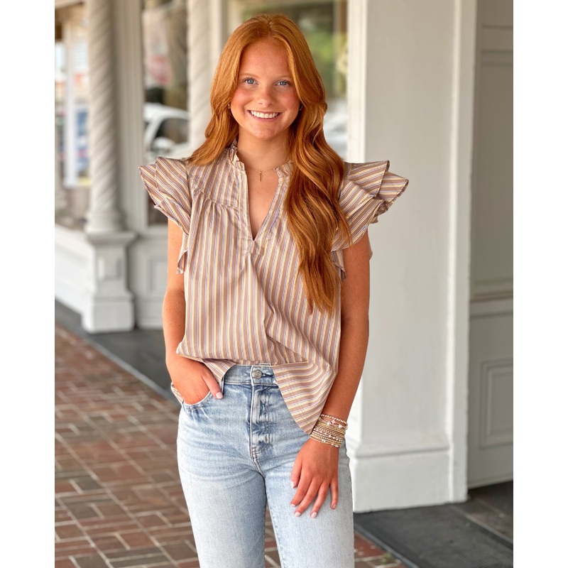 Here With Me Mocha Striped Top