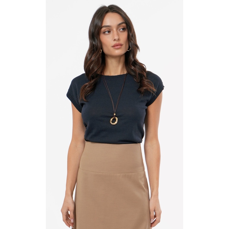 Kaia Asymetric Knit Top in Ink