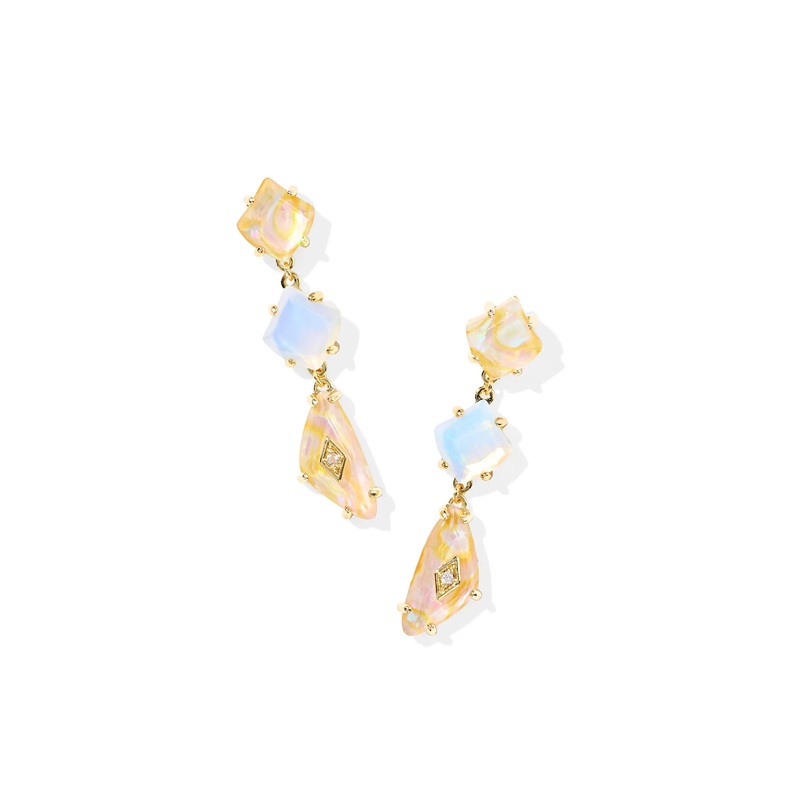 Kendra Scott Bianca Gold Linear Earrings in Iridescent White Mix