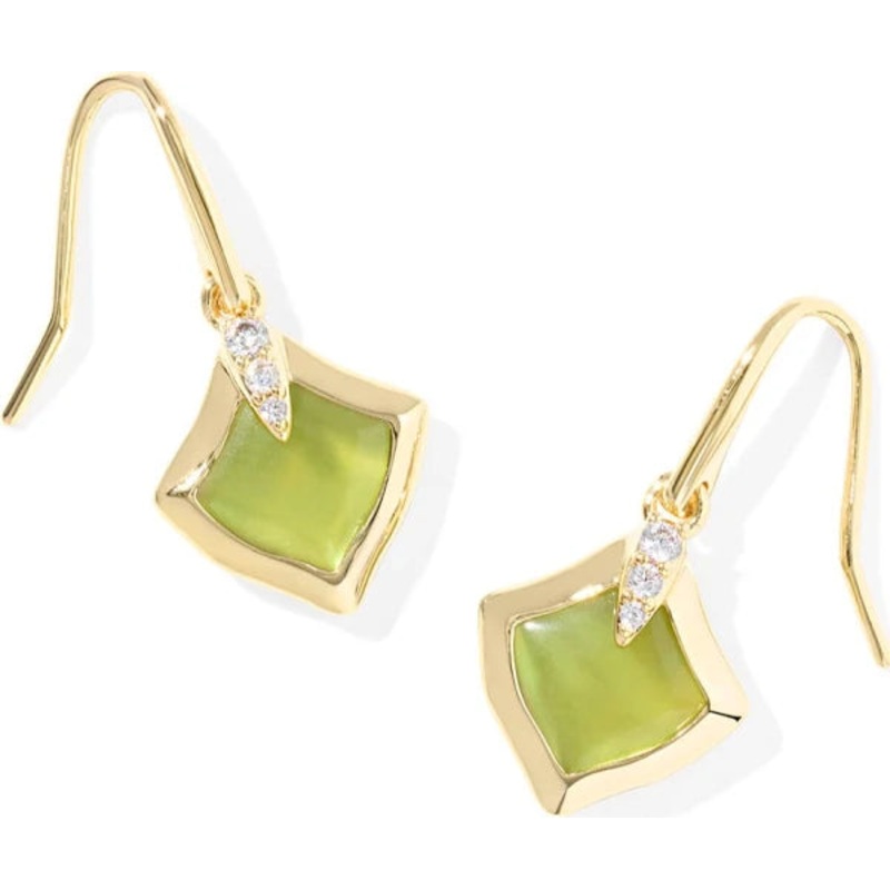 Kendra Scott Joelle Small Gold Drop Earrings in Chartreuse Mother-of-Pearl
