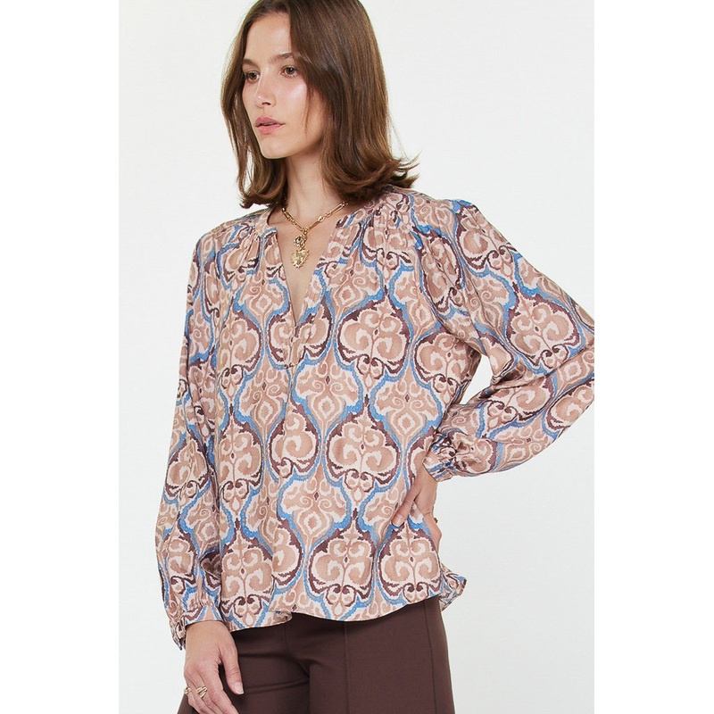 3/4 Sleeve Brown Printed Top|XS|S|M|L