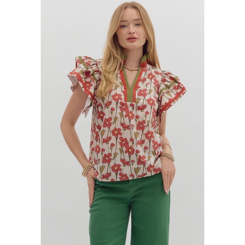 Anything Goes Floral Top in Rust