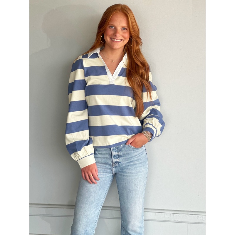 Back At It Top In Blue Stripe|S|M|L
