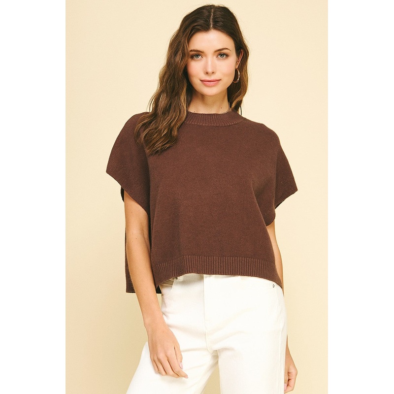 Brown Dropped Shoulder Sweater Top