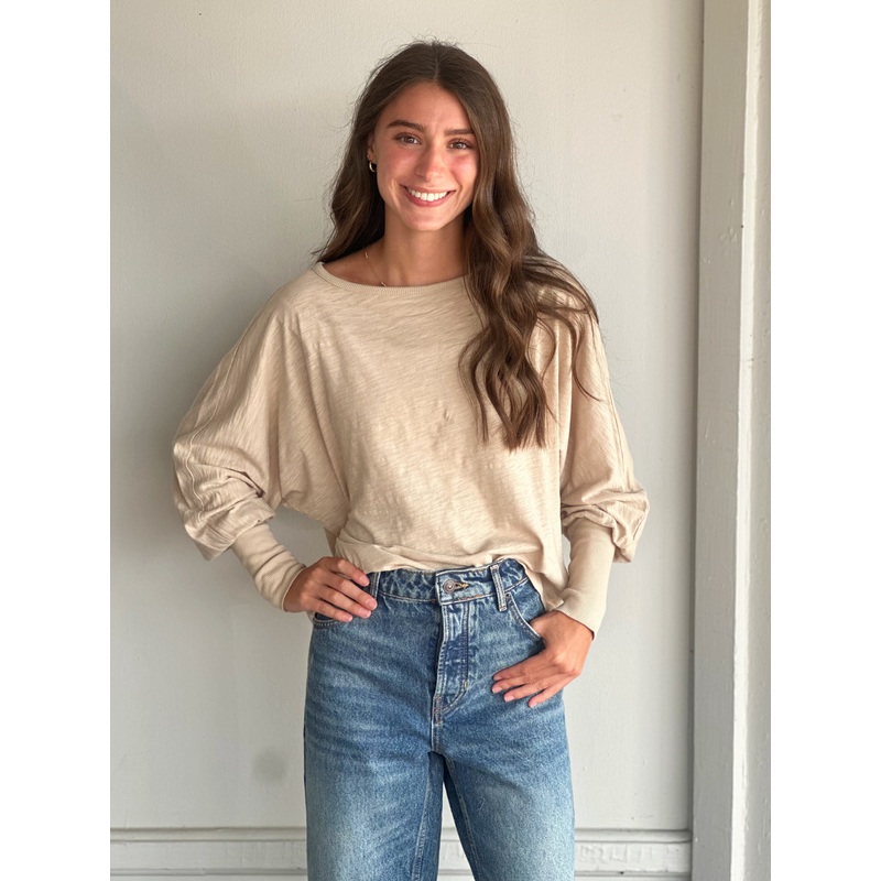 Dylan Dolman Slub Tee in Beige