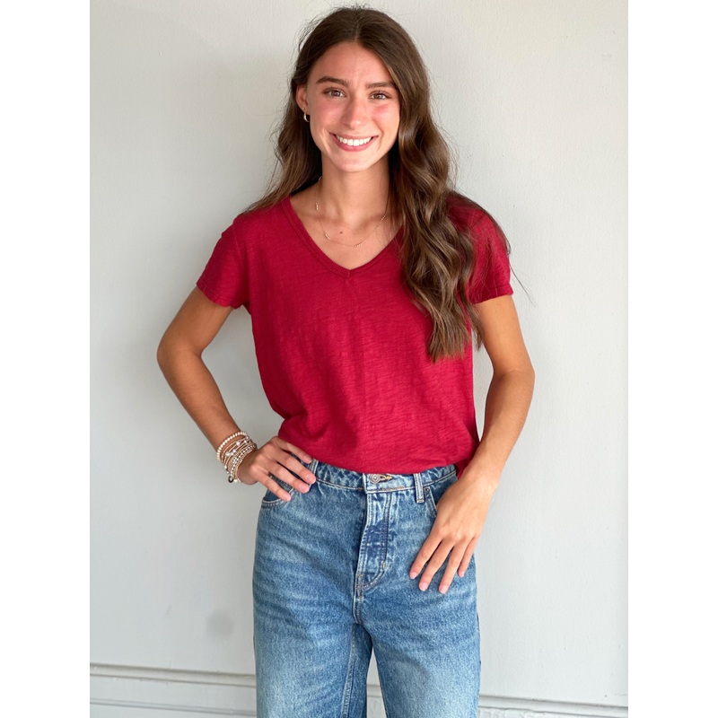 Dylan Short Sleeve Cotton Slub Tee in Brick