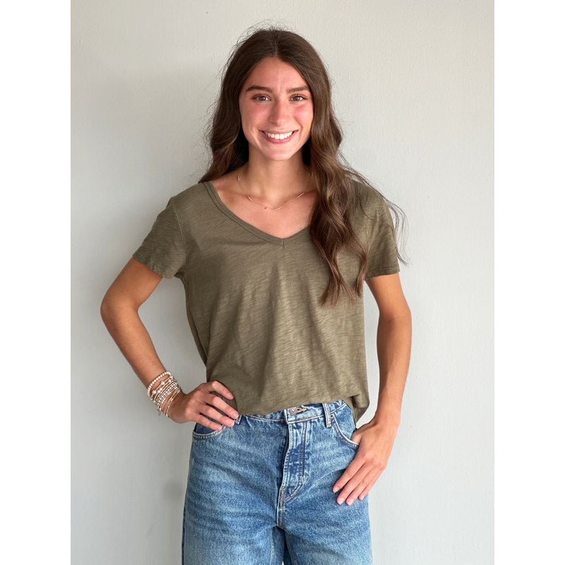 Dylan Short Sleeve Cotton Slub Tee in Olive