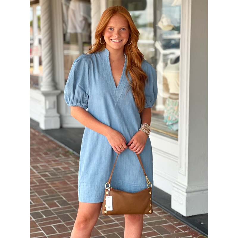 Emily Mccarthy Hampton Mini Dress in Denim Chambray