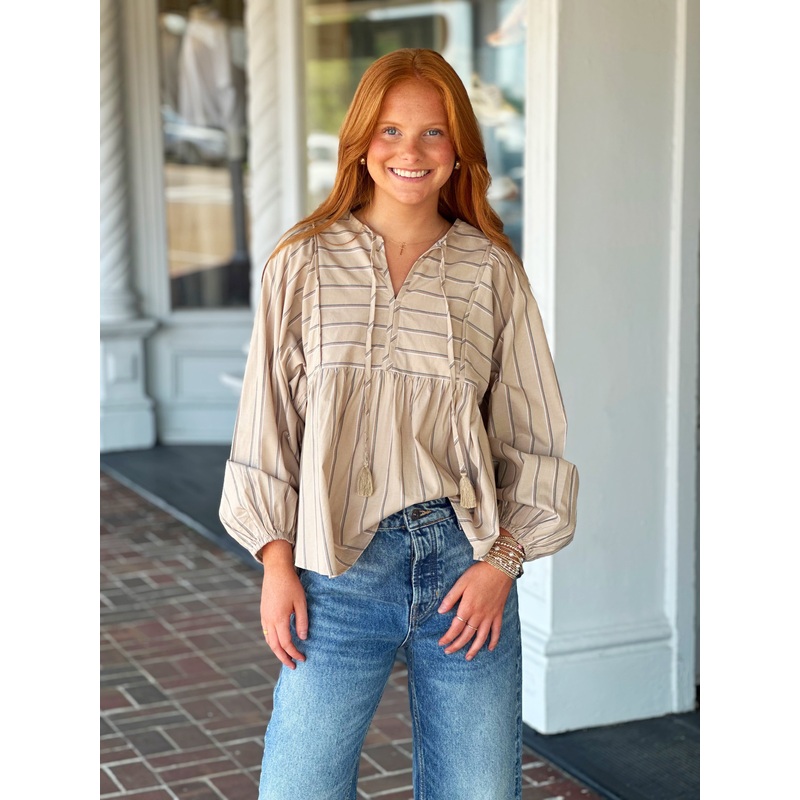 Go With Me Taupe Striped Top|S|M|L