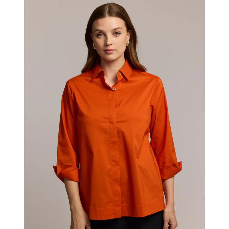 Hinson Wu Xena 3/4 Sleeve Zip Back Shirt in Spice